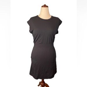 Merrell Dress Cinch Waist Cap Sleeve Lightweight Black Midi Pockets Size Small